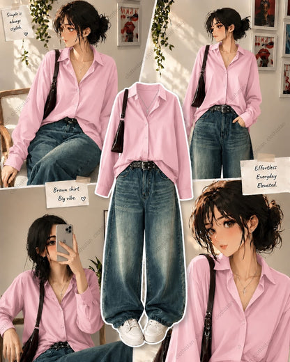 Button-Down Shirt & Greenish blue Wide-Leg Vintage Jeans Pack of Two
