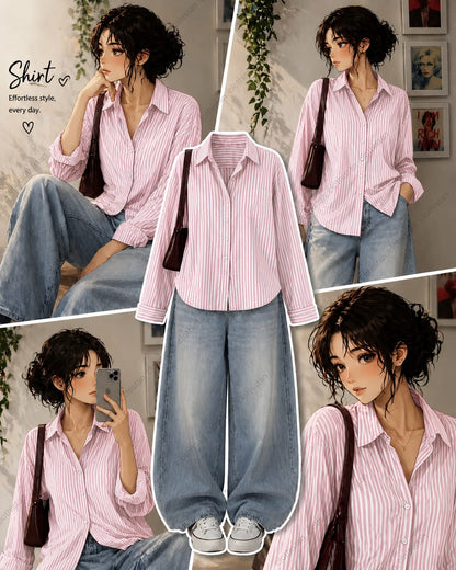 Stripes button down Shirt & Sky blue Wide-Leg Vintage Jeans Pack of Two