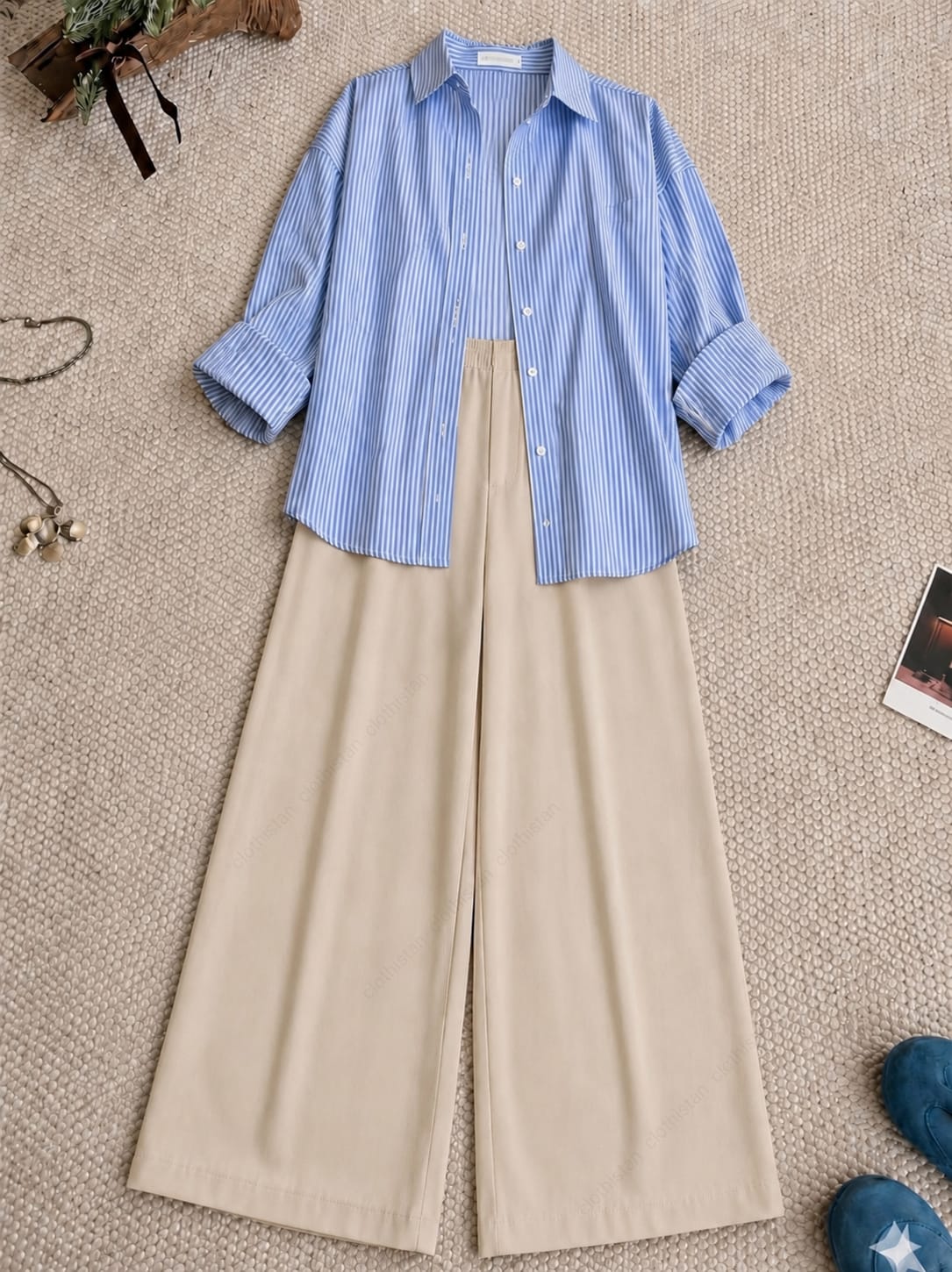 Stripes Button Down Shirt and Skin Formal Pants as Pack of Twos