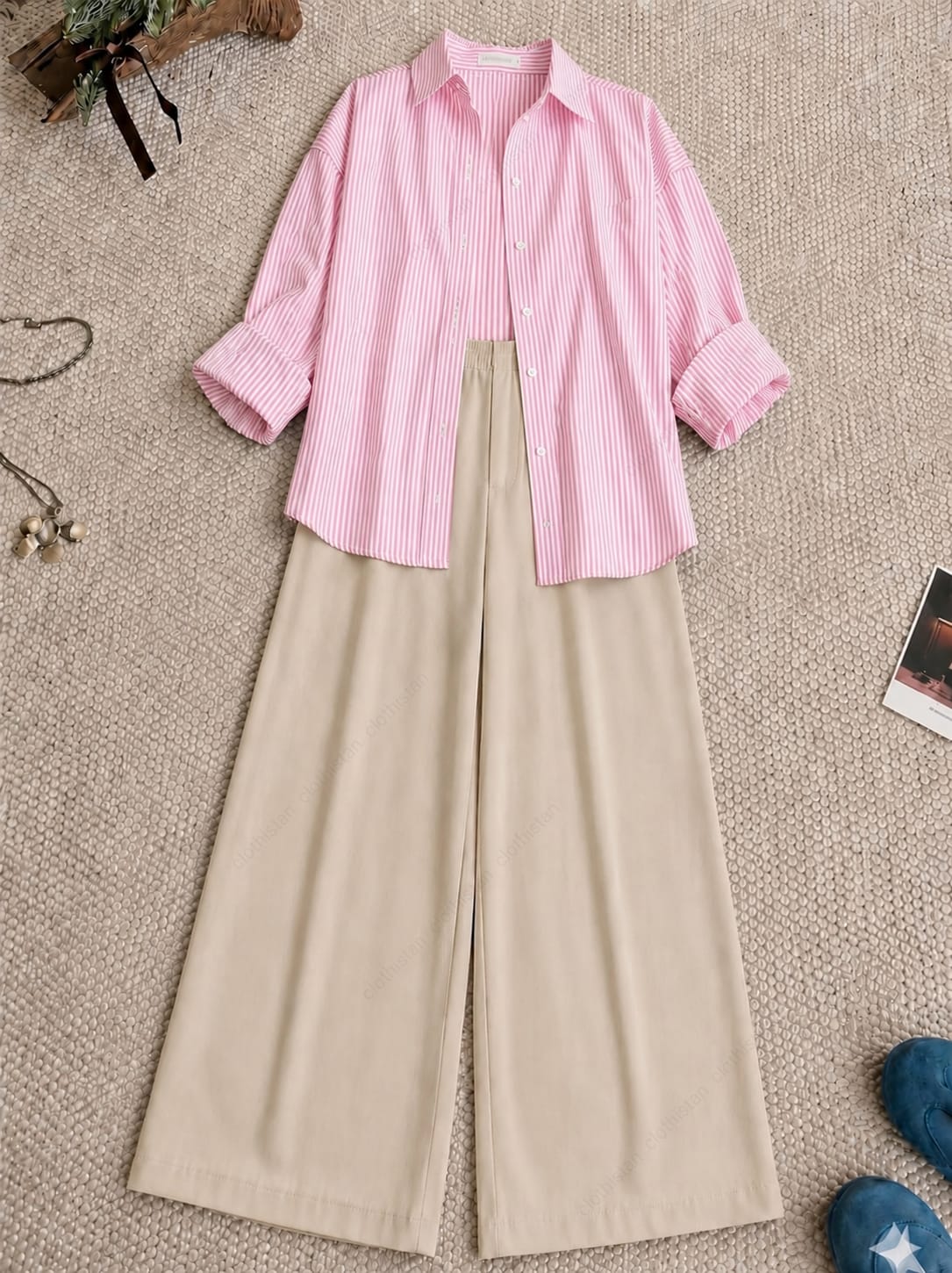 Stripes Button Down Shirt and Skin Formal Pants as Pack of Twos