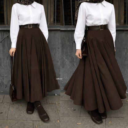 Button Down Shirt, Brown Umbrella Skirt - Pack of two