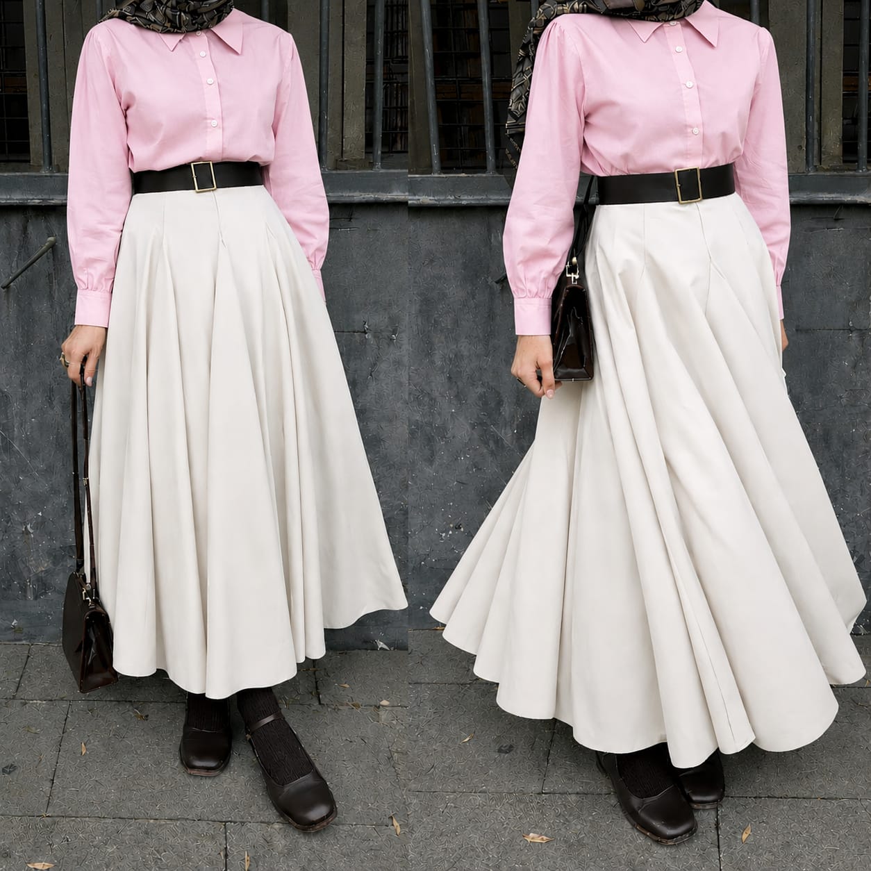 Button Down Shirt, White Umbrella Skirt - Pack of two