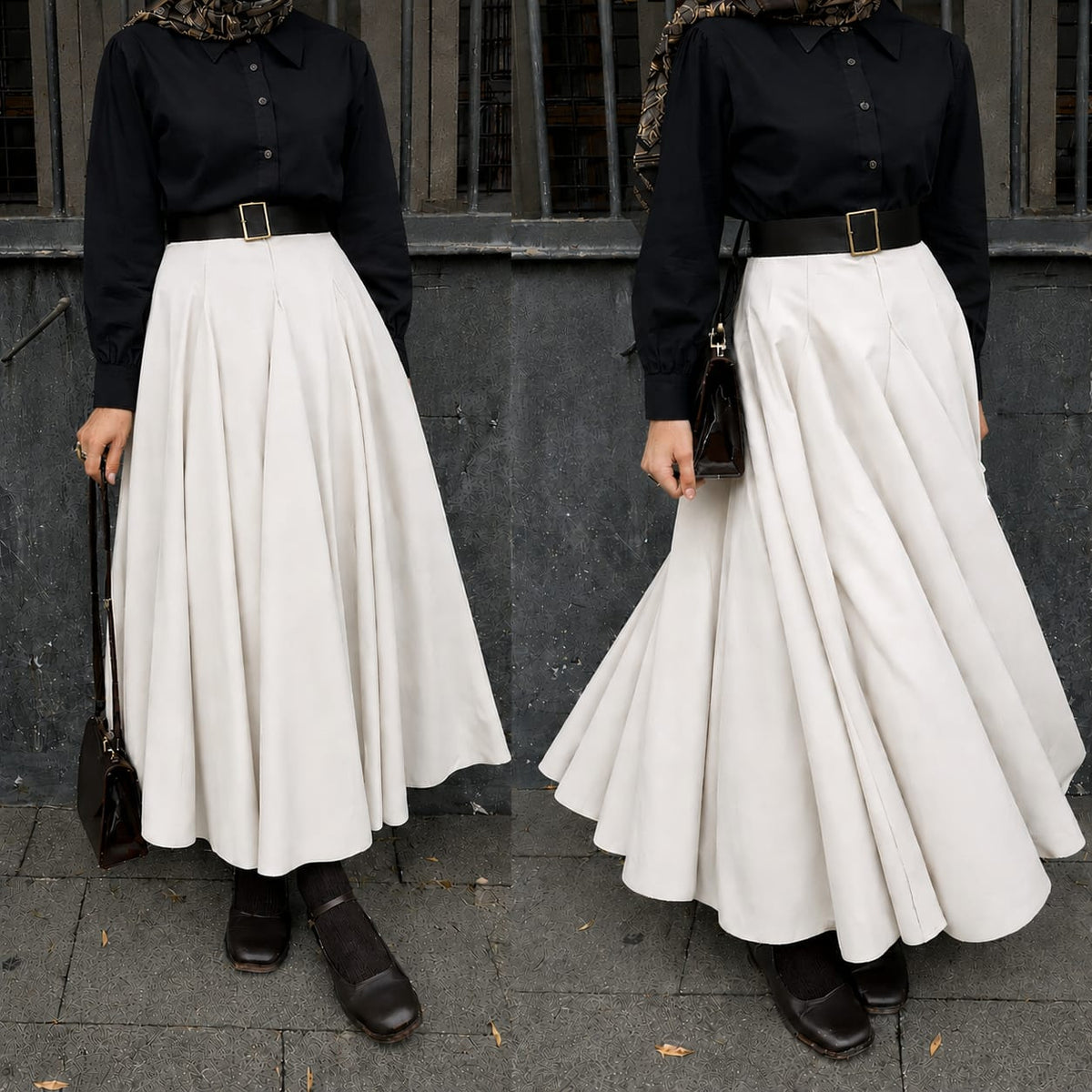 Button Down Shirt, White Umbrella Skirt - Pack of two
