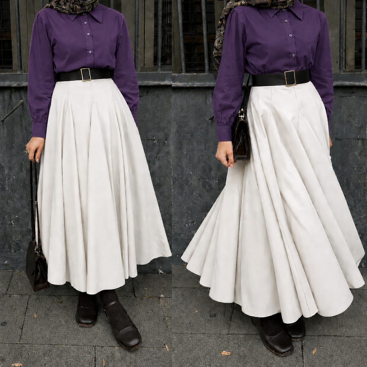 Button Down Shirt, White Umbrella Skirt - Pack of two