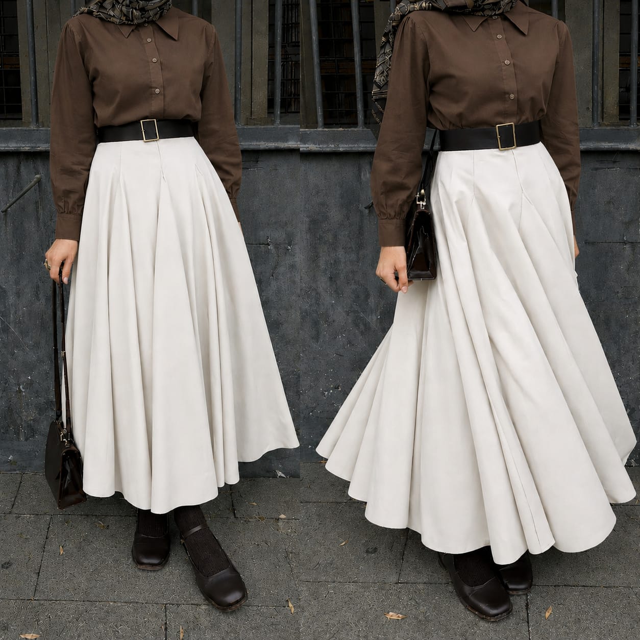 Button Down Shirt, White Umbrella Skirt - Pack of two