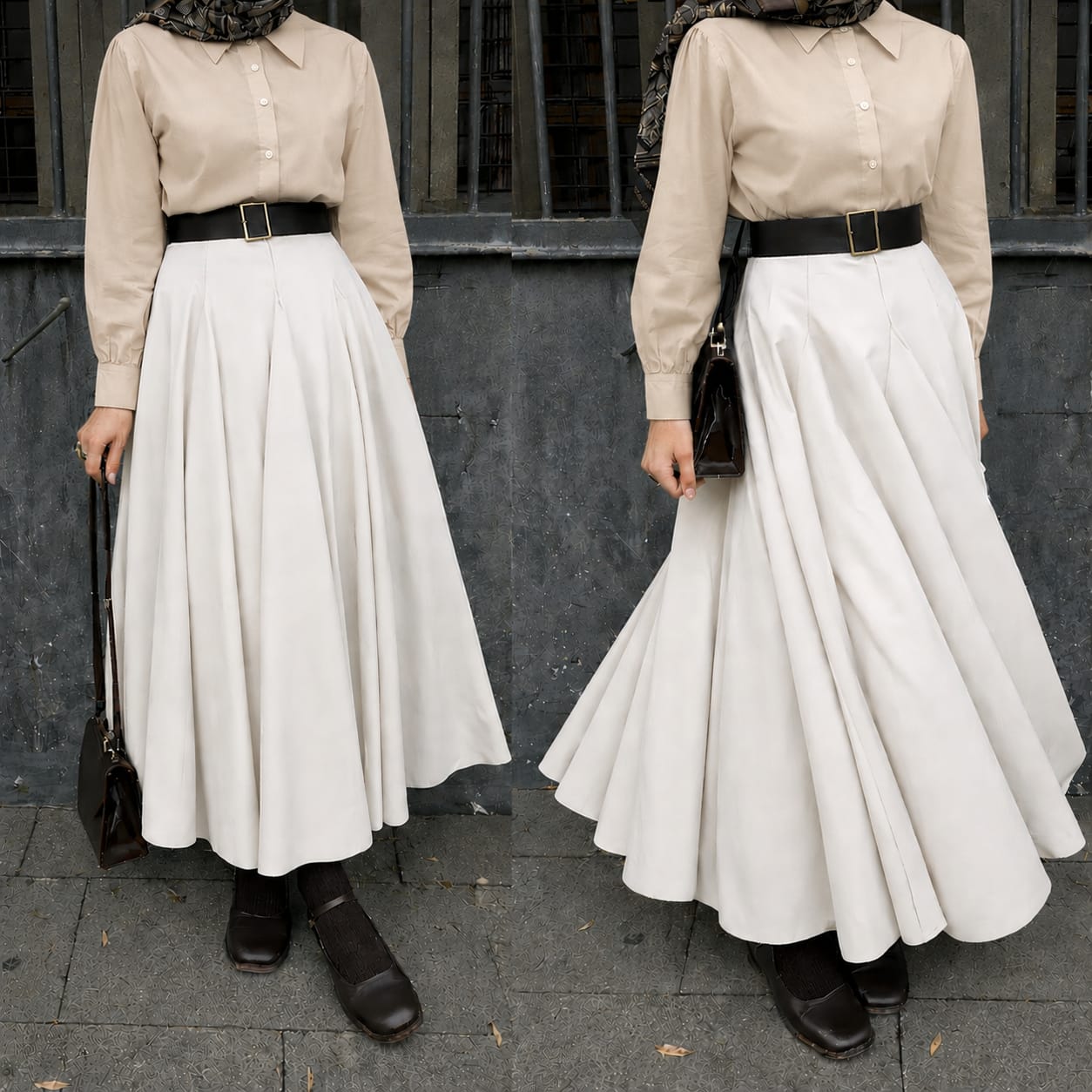 Button Down Shirt, White Umbrella Skirt - Pack of two
