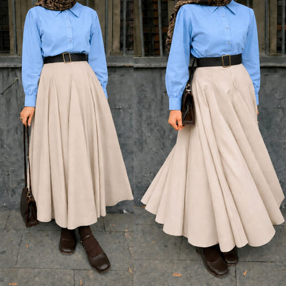 Button Down Shirt, Beige Umbrella Skirt - Pack of two