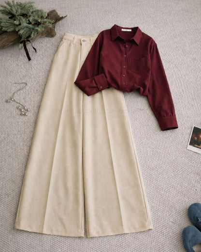 Button Down Shirt And Beige Formal Pants as Pack of Twos