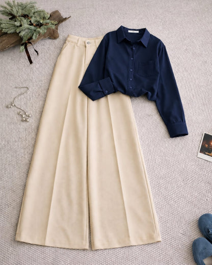 Button Down Shirt And Beige Formal Pants as Pack of Twos