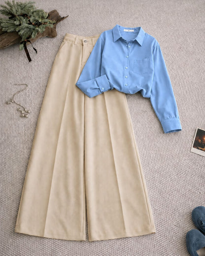Button Down Shirt And Beige Formal Pants as Pack of Twos