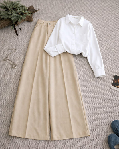 Button Down Shirt And Beige Formal Pants as Pack of Twos