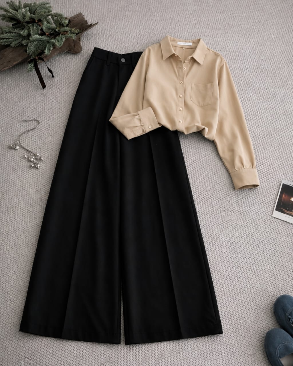 Button Down Shirt And Black Formal Pants as Pack of Twos