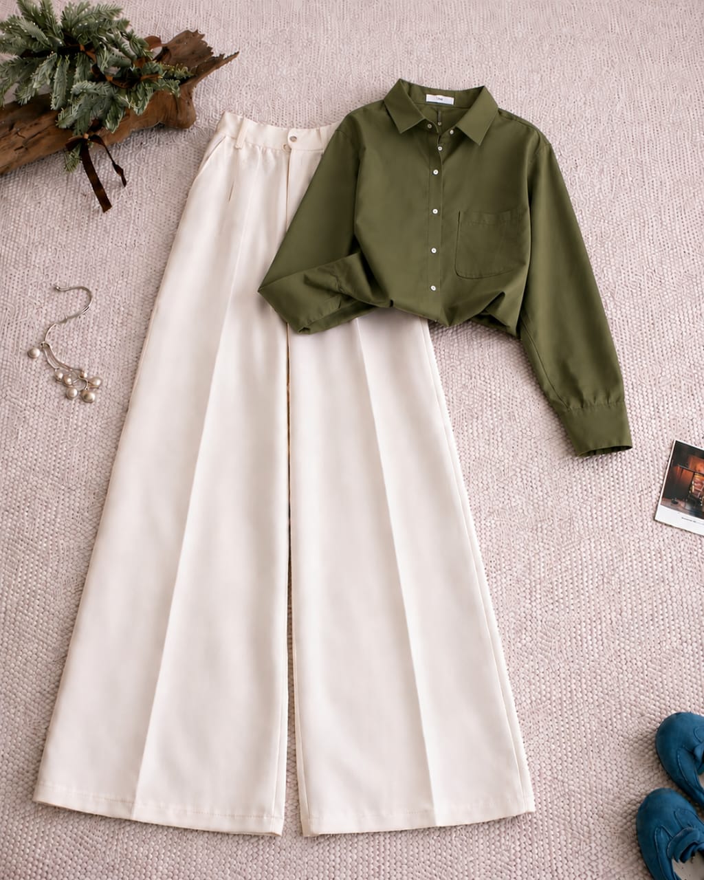 Button Down Shirt And White Formal Pants as Pack of Twos