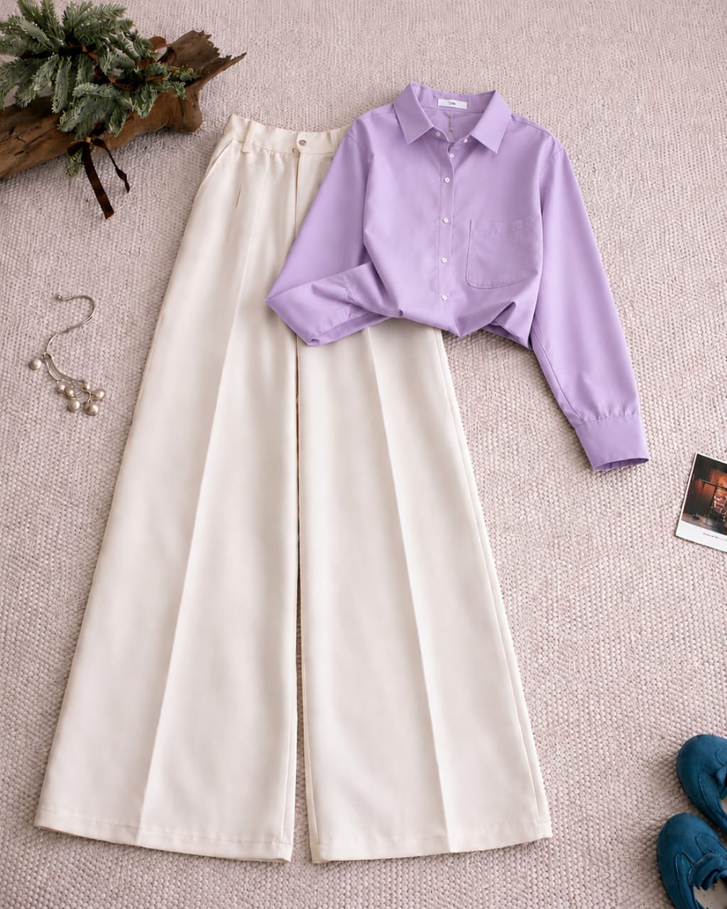 Button Down Shirt And White Formal Pants as Pack of Twos