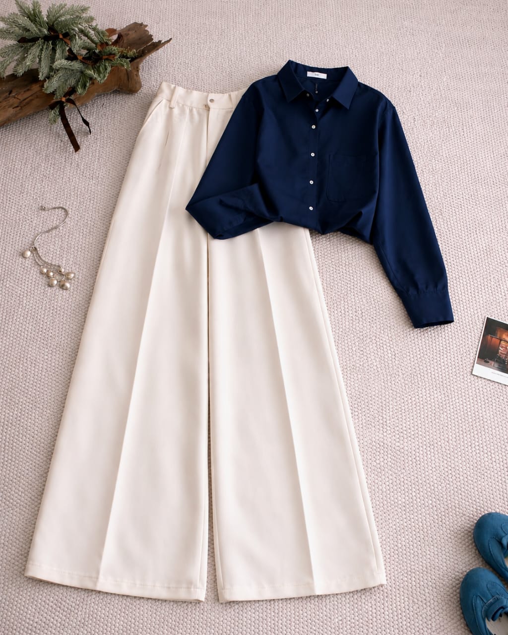 Button Down Shirt And White Formal Pants as Pack of Twos