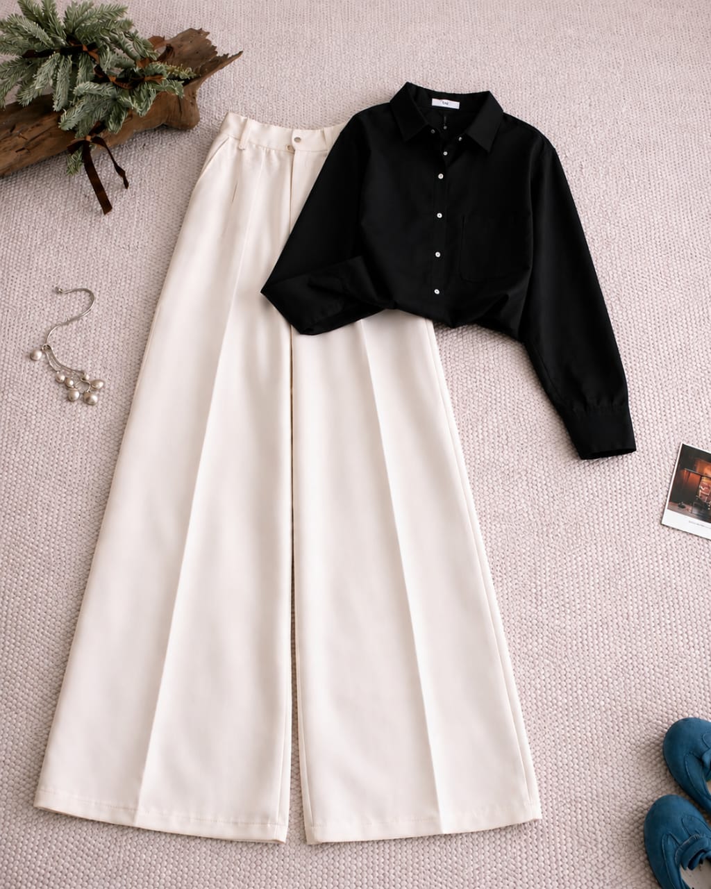 Button Down Shirt And White Formal Pants as Pack of Twos