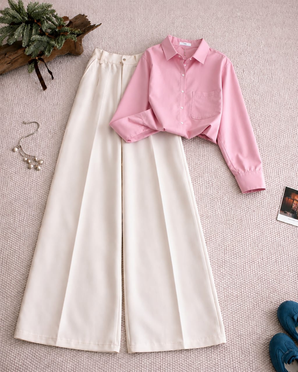 Button Down Shirt And White Formal Pants as Pack of Twos