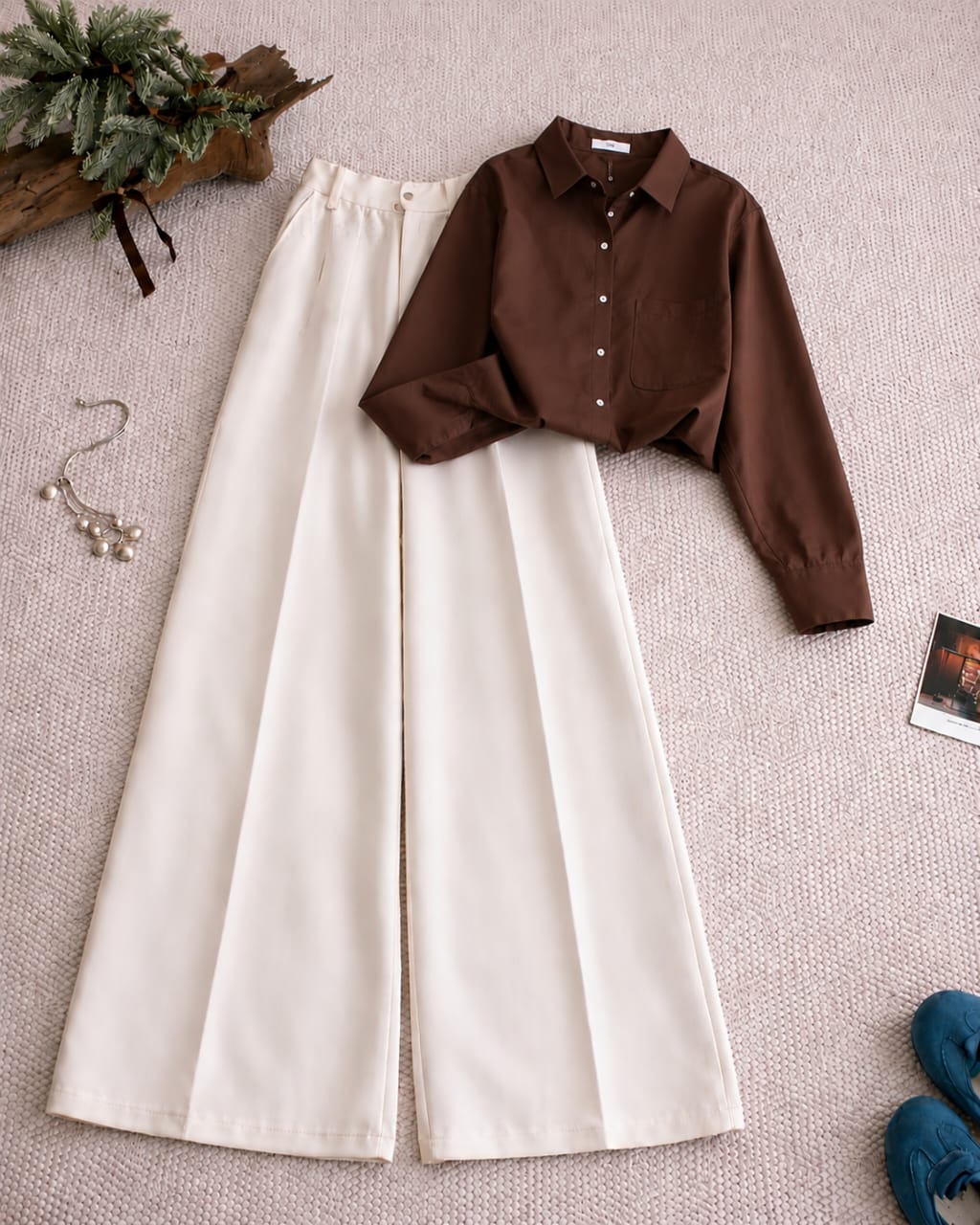 Button Down Shirt And White Formal Pants as Pack of Twos