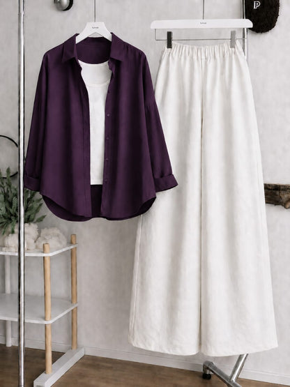 Button Down Shirt, White Tank Top and White Wide Leg Trouser Pack Of Threes
